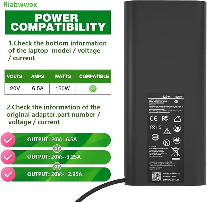 130W USB C Laptop Charger Compatible With Dell XPS 15 9500 9510 9520 9530 9575 2in1,XPS 17 9700 9710 9720 9730,Precision 5560 5570 5530 5550 5750 5760 5770 3560,Latitude,Type C Power Adapter - Image 5