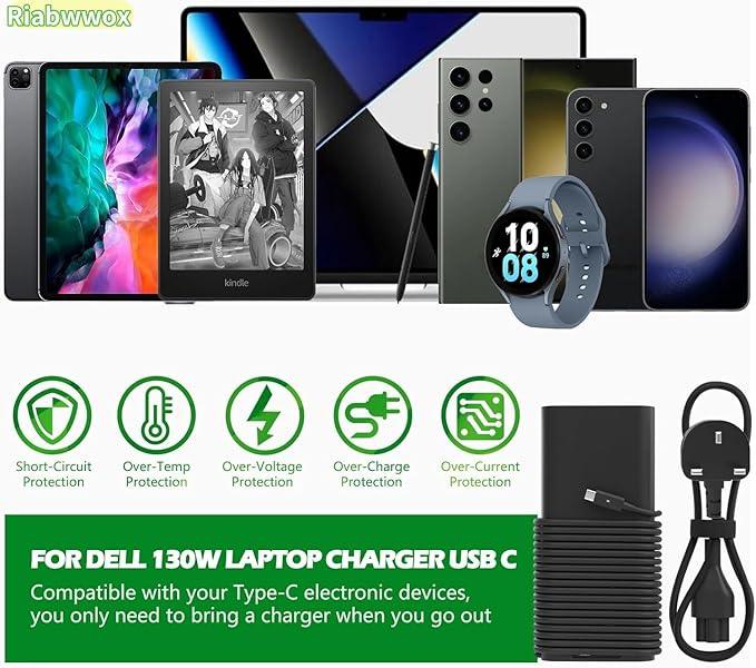 130W USB C Laptop Charger Compatible With Dell XPS 15 9500 9510 9520 9530 9575 2in1,XPS 17 9700 9710 9720 9730,Precision 5560 5570 5530 5550 5750 5760 5770 3560,Latitude,Type C Power Adapter - Image 7