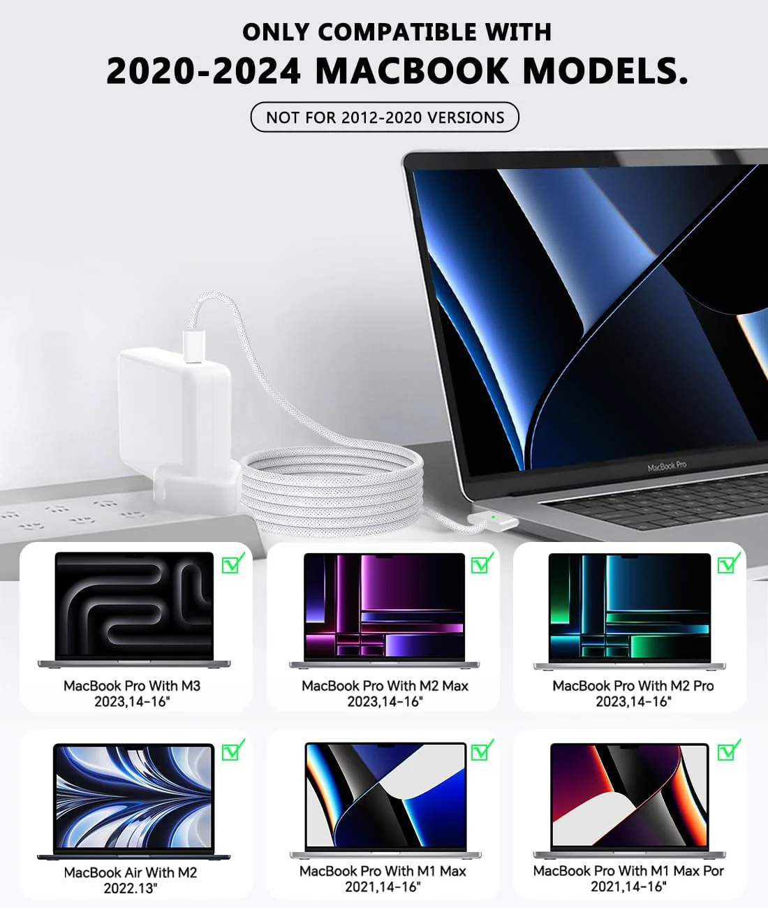 140W USB-C to Magnetic 3 Replacement Charger, For MacBook Air 13, 15 Inch/ MacBook Pro 14, 16 Inch, M1/M2/M3/M4 from 2021/2022/2023/2024/2025 - Image 7
