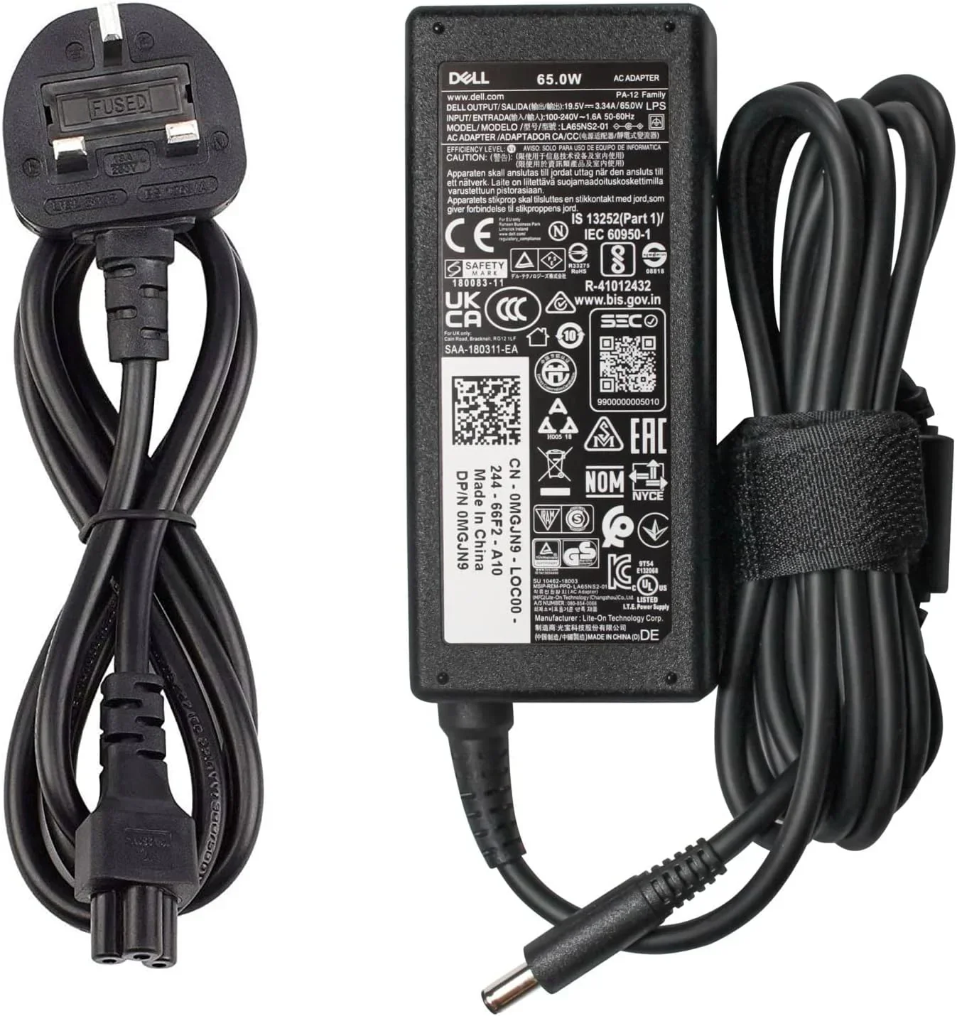 Genuine Dell 65W 19.5V 3.34A AC Adapter Slim Black 4.5mm x 3.0mm - Adapter Charger + Cord - For Dell Laptops - Refurbished