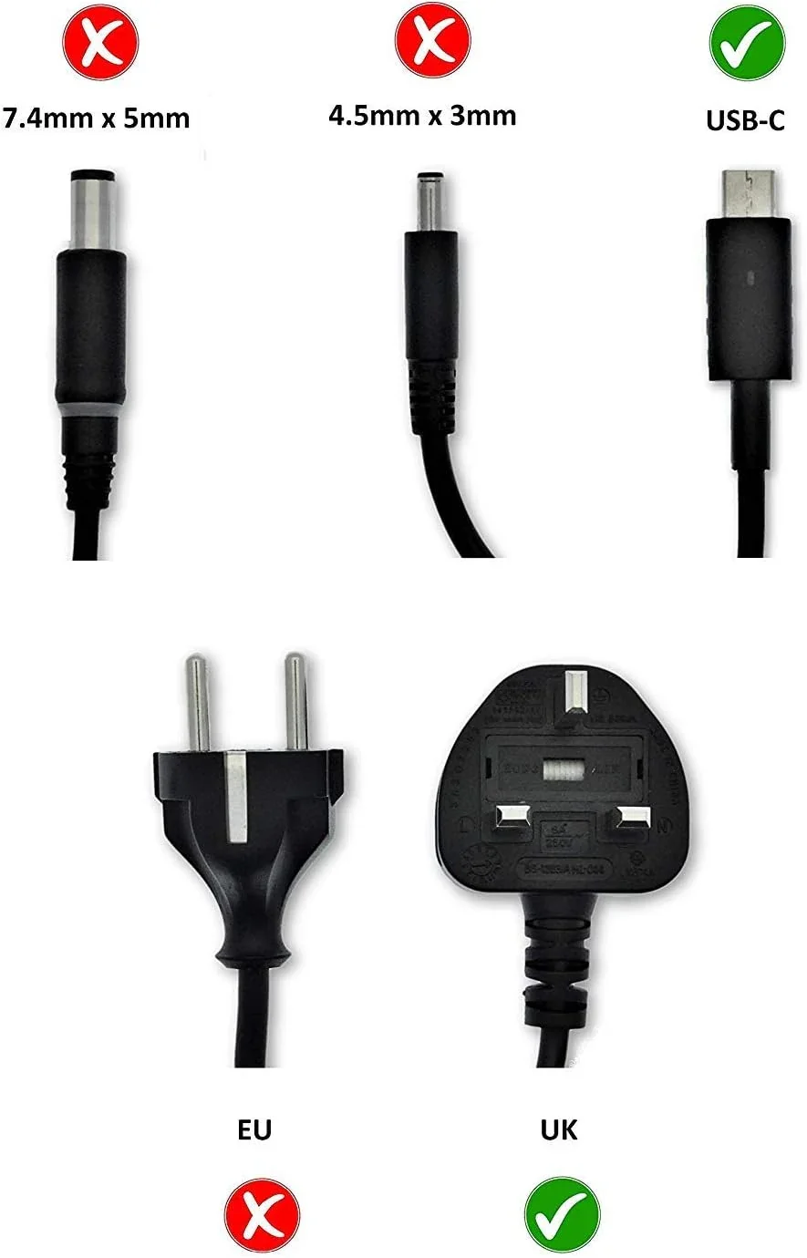 Genuine Dell 65W USB-C Power Adapter Charger UK 19.5V, 3.34A, Adapter Charger + Cord - For Dell Laptops - Refurbished - Image 5